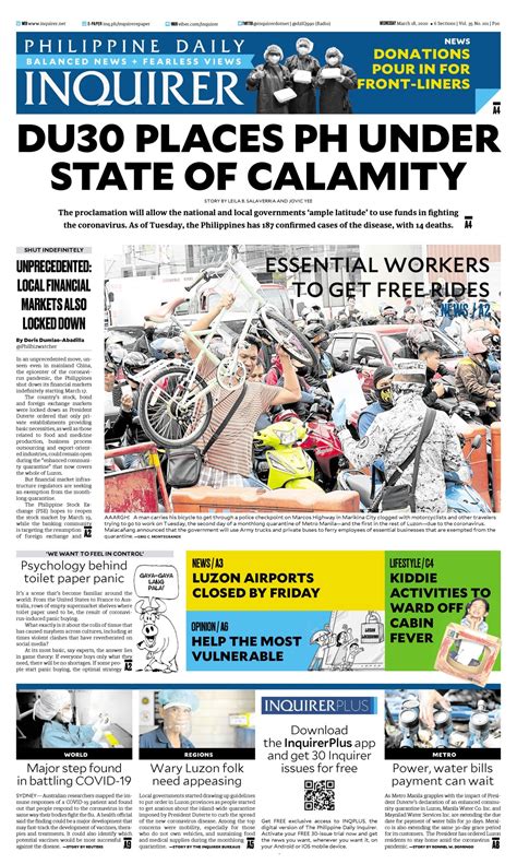 Inquirer news - 4 days ago · Page One of the Philippine Daily Inquirer newspaper sets the news agenda in the Philippines by reporting on the latest stories and publishing in-depth features and events. Subscribe to InquirerPlus to read the digital edition of the paper 
